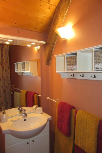 une salle de bain avec un lavabo et un miroir dans l'établissement Bastides Du Mezenc, à Saint-Front