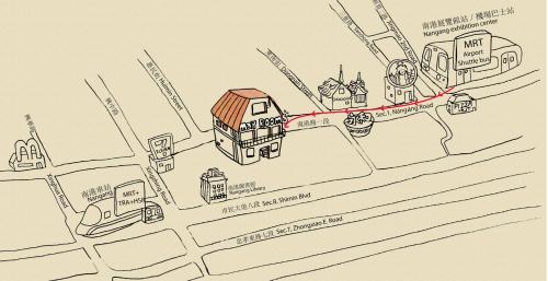 a drawing of a road with a red line at May Rooms Taipei Nangang Station in Taipei