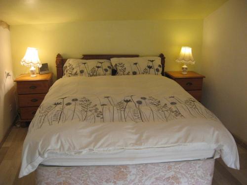 een slaapkamer met een groot bed met 2 nachtkastjes bij No 5 in Moutiers-sous-Argenton