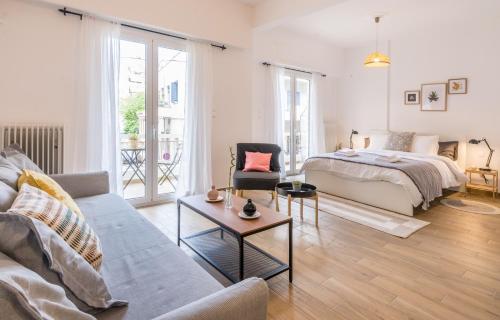 Ένα ή περισσότερα κρεβάτια σε δωμάτιο στο Wide Comfy Studio Apartment Centrally Located In Thissio