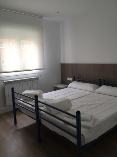 ein Schlafzimmer mit einem großen Bett und zwei Fenstern in der Unterkunft Casas Uva República Argentina, 18, Logroño in Logroño