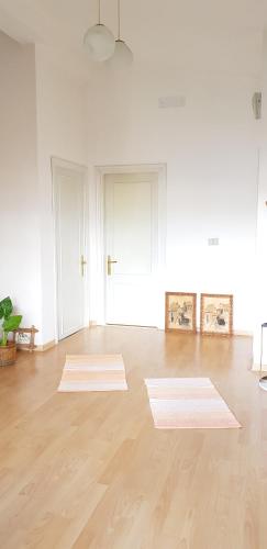 a large white room with two rugs on the floor at Green Villa in Vlorë