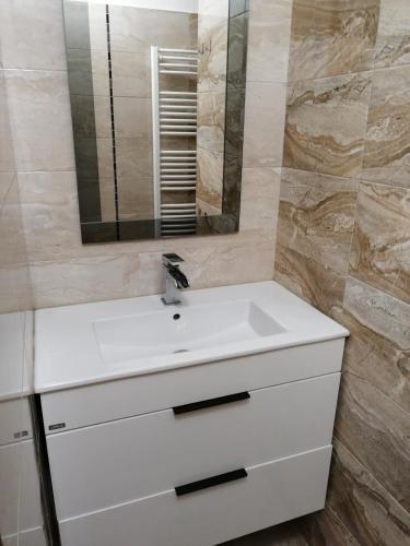 a bathroom with a white sink and a mirror at Ubytovani PASO na Palave in Pasohlávky