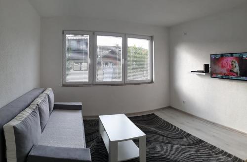 - un salon avec un canapé et une fenêtre dans l'établissement Apartment LejlaM, à Sarajevo