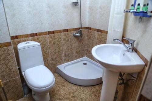 a bathroom with a toilet and a sink at Lara Hotel in Goris