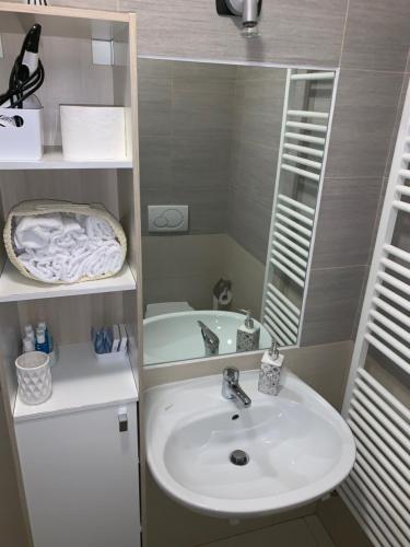 a bathroom with a sink and a mirror at Pra Livrana in Porlezza
