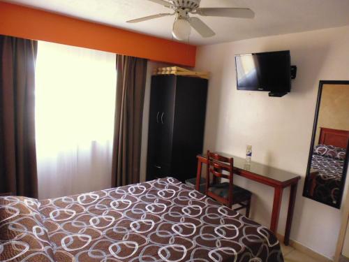 une chambre avec un lit et une télévision à écran plat dans l'établissement Hotel San Luis, à San Luis Potosí