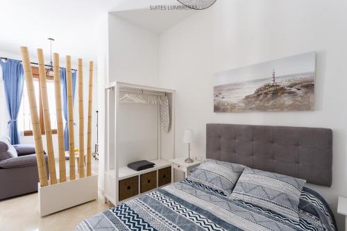 Un pat sau paturi într-o cameră la Suites Lumbreras