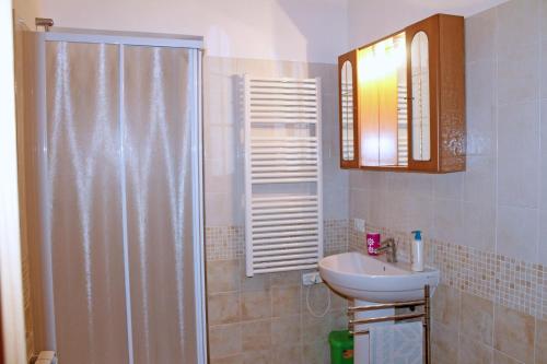 Un baño con lavabo y ducha en La Dimora nel Parco - ArgonautiVacanze, en Rio Marina