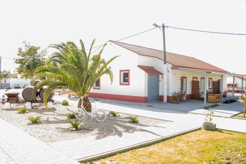 a house with a palm tree in front of it at Casa das Pipas Palmela #1 in Pinhal Novo