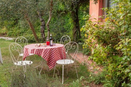 a table with a red and white checkered table cloth at Agriturismo La Ca'Solare in Palaia