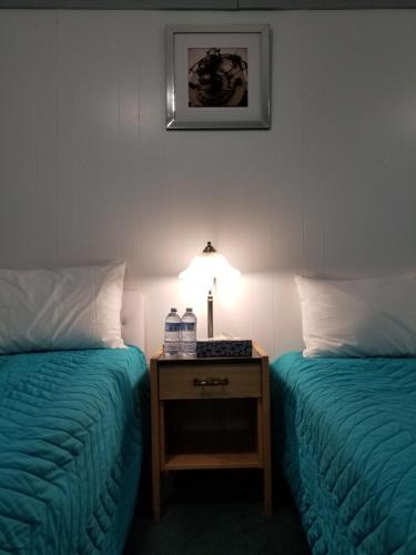 Postel nebo postele na pokoji v ubytování Hotel Dinosaur & Newcastle Bar