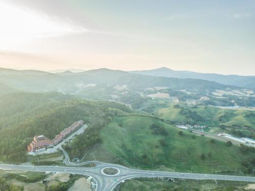 an aerial view of a road in the mountains at Hyundai Elliot Hotel and Resort in Pyeongchang 