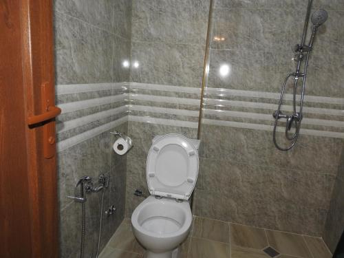 a bathroom with a toilet and a shower at White Hotel Guesthouse in Zugdidi