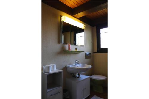 a bathroom with a sink and a mirror at Holiday park- Winnetou in Waldbrunn