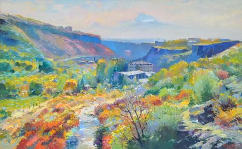 a painting of a valley with flowers at Arzni Health Resort in Arzni