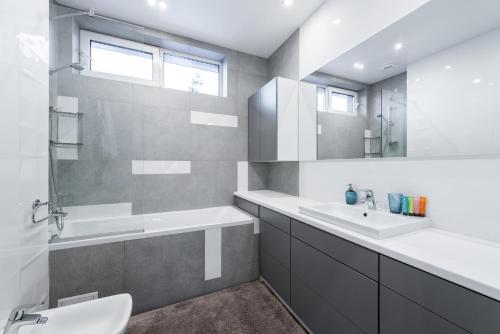 a bathroom with a sink and a toilet and a mirror at Riviera Zoloche Resort & Spa in Vishenki