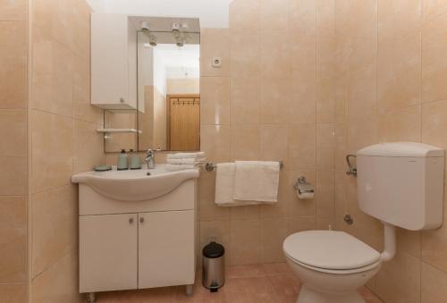 uma casa de banho com um WC e um lavatório em Apartmani Zara & Maris em Gradac