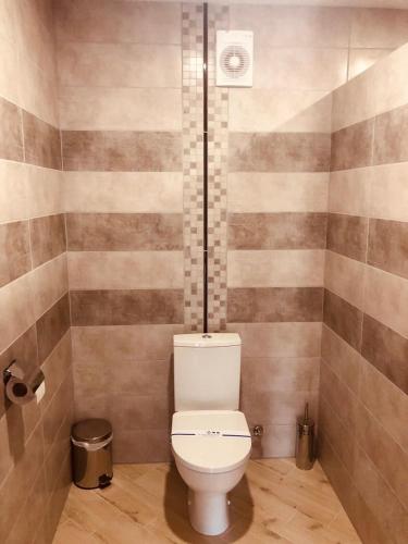 a bathroom with a white toilet in a room at Gostynna sadyba Kit Bayun in Teterivka