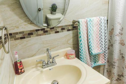 a bathroom with a sink and a mirror at Eden's Garden in Isabela