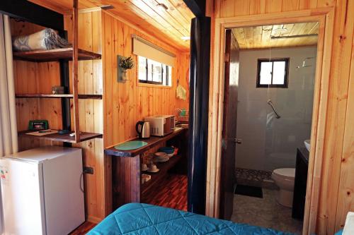 比奇烈穆的住宿－ELUNEY Pichilemu，客房内设有带水槽和卫生间的浴室