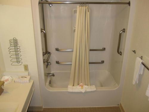 a bathroom with a shower with a shower curtain at Bluegrass Extended Stay in Lexington