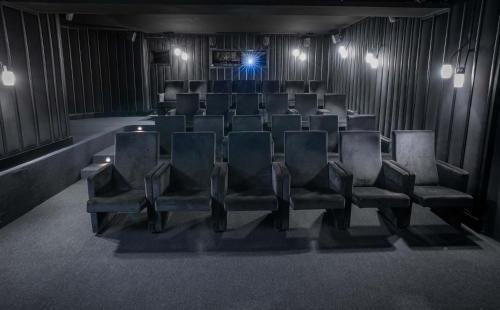 an empty cinema room with chairs and a spotlight at Signau House & Garden Boutique Hotel Zürich in Zürich