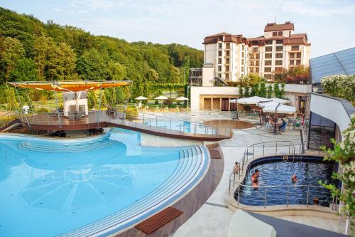 Výhľad na bazén v ubytovaní Hotel Irys by Derenivska Kupil alebo v jeho blízkosti