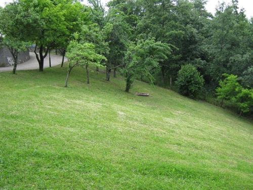 a park with a bench in the middle of a field at Casa Romme in Tornolo