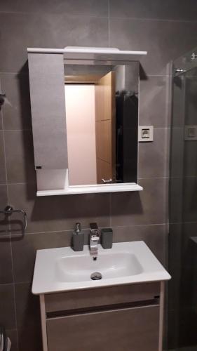 a bathroom with a sink and a mirror at Apartman Nana Svetogorska 19 ,stan 17 in Zlatibor