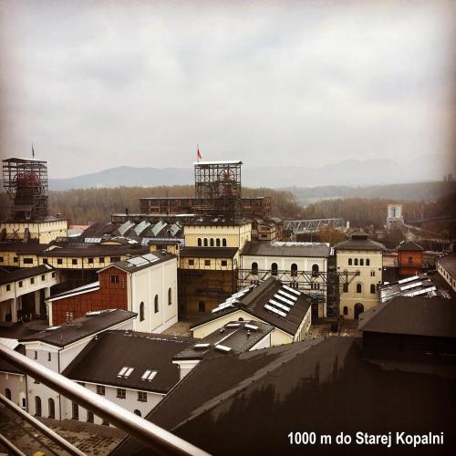 an aerial view of a city with buildings at Hotel Biały in Wałbrzych