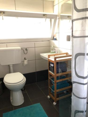 łazienka z toaletą i umywalką w obiekcie Cozy Cabin w mieście Čatež ob Savi