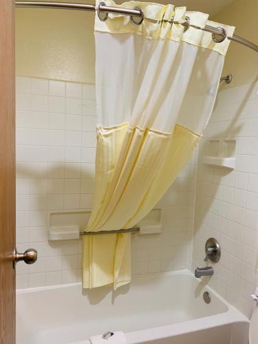 a shower curtain in a bathroom with a tub at Luxury Inn in Albuquerque