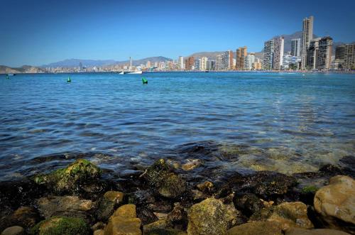 a large body of water with a city in the background at Hotel Lido in Benidorm