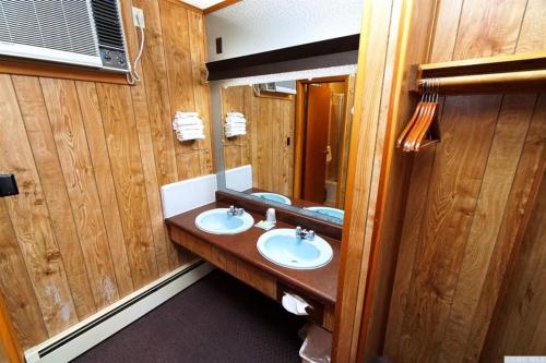 a bathroom with a sink and a mirror at Red Ranch Inn in Catskill