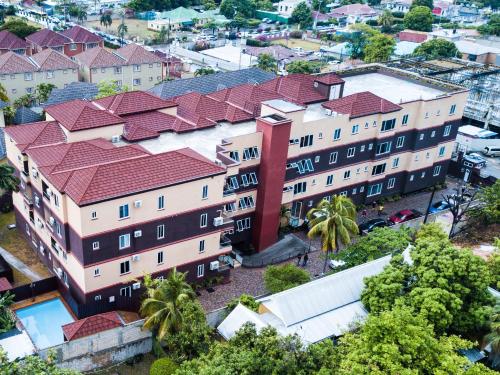 an overhead view of a city with buildings at Hamptons at Fairway across from AC Marriott Unit No3 in Kingston