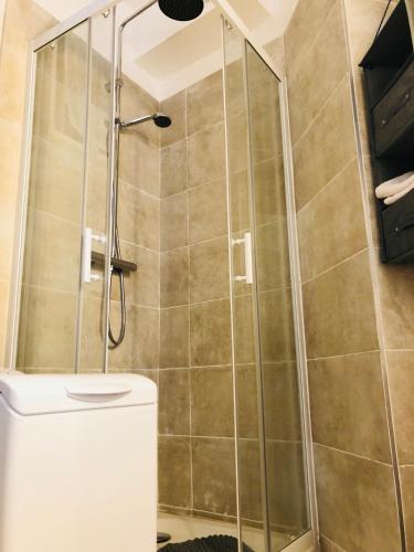 une douche dans une salle de bain avec toilettes dans l'établissement 10 Rue Verdi, à Nice