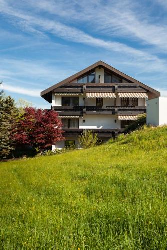a house sitting on top of a grassy hill at Hotel Petra in Baiersbronn