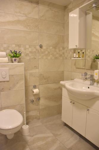 a bathroom with a toilet and a sink at Villa Riva in Makarska