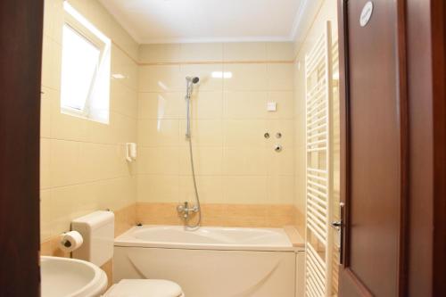a bathroom with a toilet and a sink and a shower at Villa Riva in Makarska