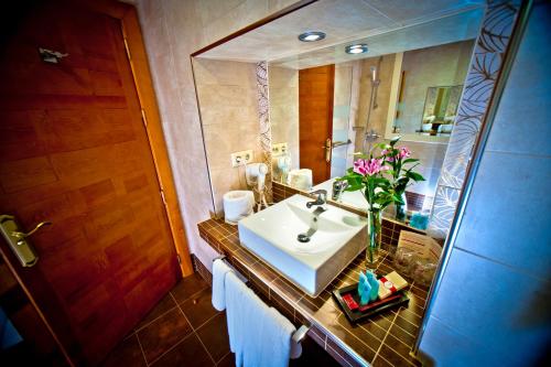 a bathroom with a sink and a mirror at Hotel Condes de Castilla in Segovia