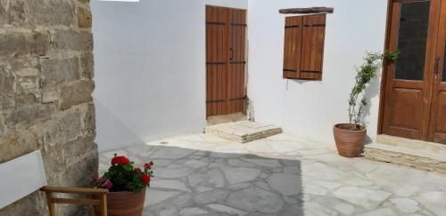 a white building with a door and a plant in a pot at Saint Antonio Maroni in Maroni