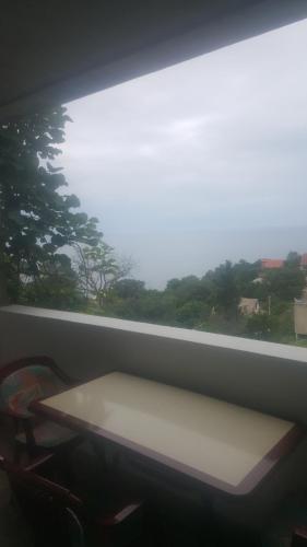 a table in front of a window with a view at Darinka in Ulcinj