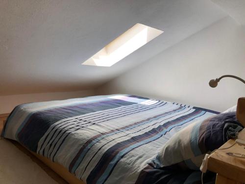 a bedroom with a bed with a light on the ceiling at Studio apartman Braco in Risika