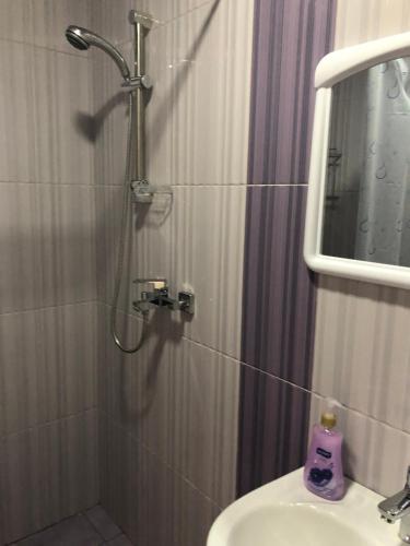 a bathroom with a shower and a sink at Lind Guest House B&B in Gyumri