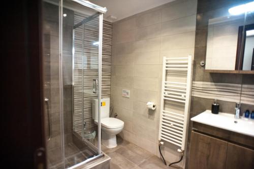 a bathroom with a shower and a toilet and a sink at DREAM APPARTMENT 2 PEREA in Perea