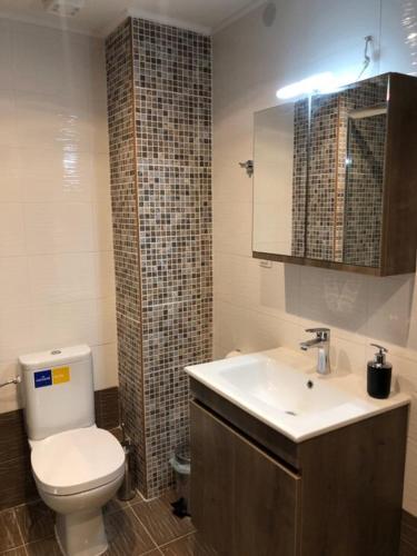 a bathroom with a toilet and a sink and a mirror at DREAM APPARTMENT 3 PEREA in Perea