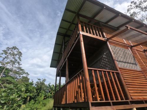 uma casa na árvore com uma varanda na floresta em Eco Guest House - Sarapiquí 1 em Sarapiquí