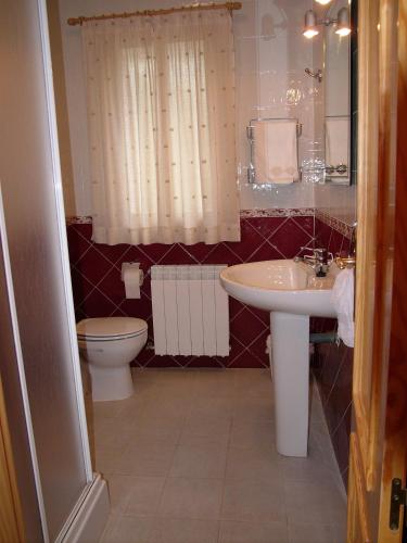 a bathroom with a toilet and a sink at Cortijo Los Abedules in Cazorla