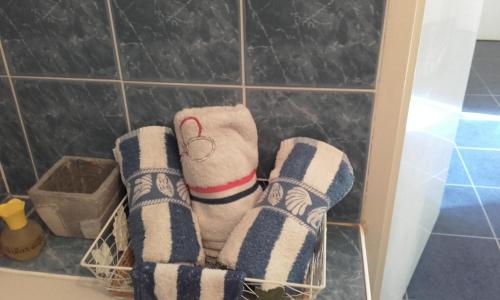 a pair of mitts and socks in a bathroom at NEPTUNE in Lion-sur-Mer